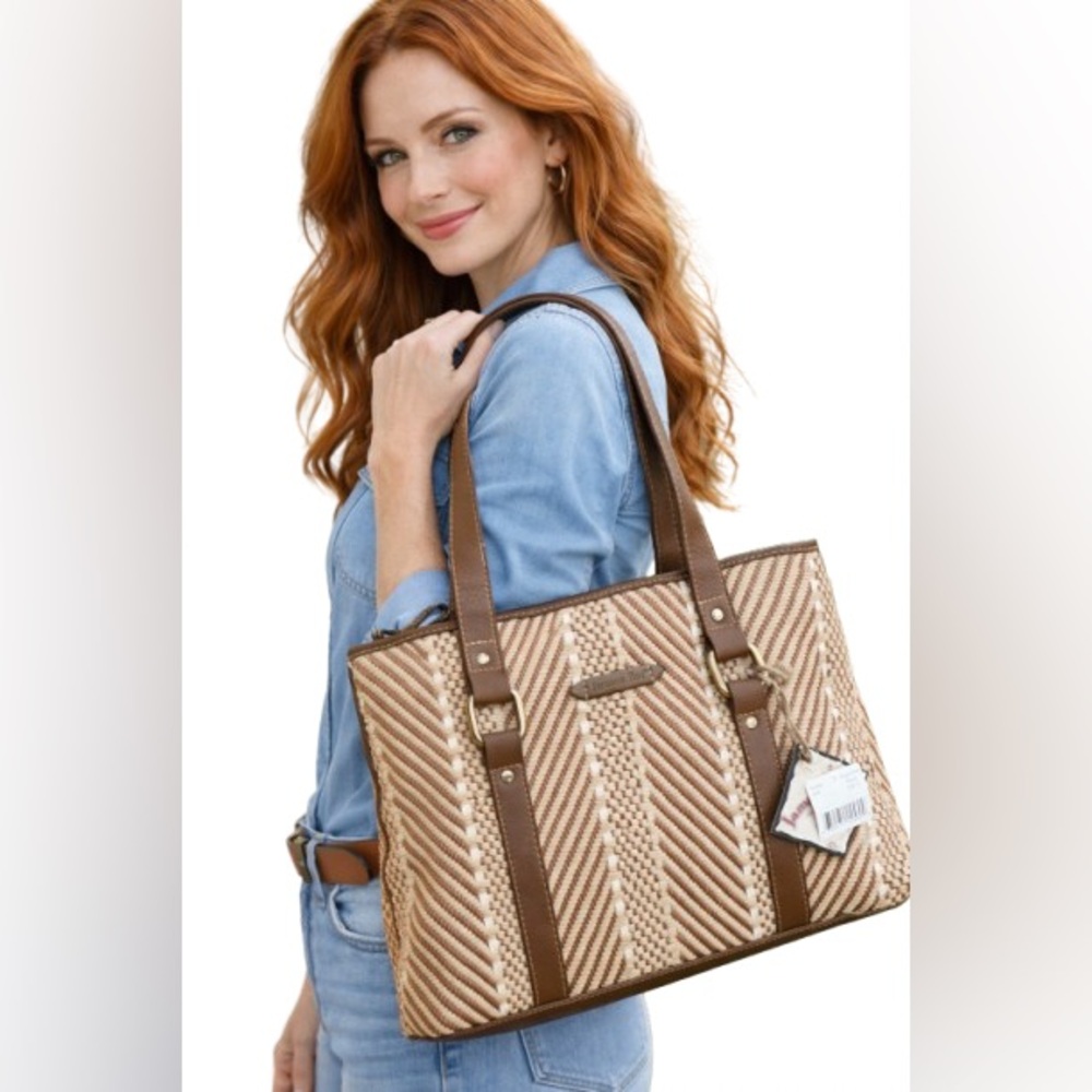 NWT Jamaica Bay Woven Tote | Neutral Brown & Cream Shoulder Bag